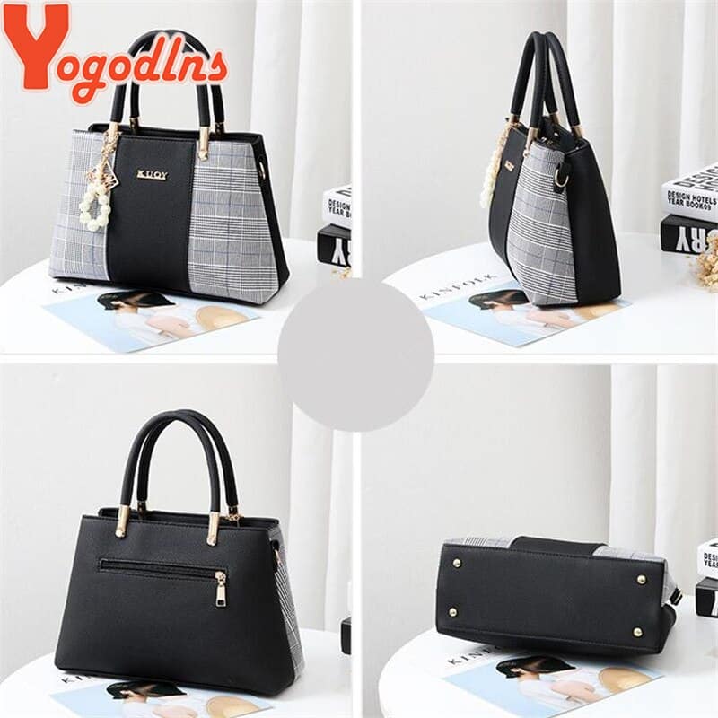 Yogodlns PU Leather Large Capacity Woman Handbag Grid Shoulder Bag Fashion Casual Luxury Designer Patchwork Crossbody Pack