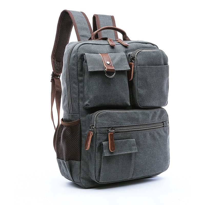 Scione Men Canvas Backpack Multi Pocket Mens Laptop Bag Large Capacity Back Pack Multi-function Travel Bag for Men Mochila
