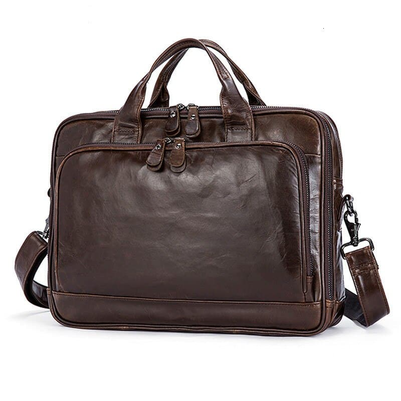 Men's Briefcases Office Cowhide Large Capacity Handbag Business Soft Genuine Leather Laptop Men Briefcase Male Messenger Bags (Coffee)