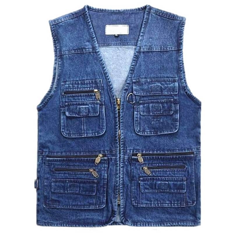 AUTUMN Spring Clothes Sleeveless Jacket Denim Jeans Vest Men's Photography Fish Thin Waistcoat Plus Size XL-6XL