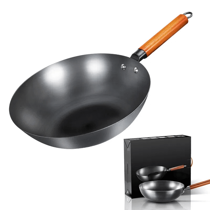 Traditional Handmade Iron Wok Non-stick Pan Non-coating Gas and Induction Cooker Cookware Kitchen pot pans (32cm)