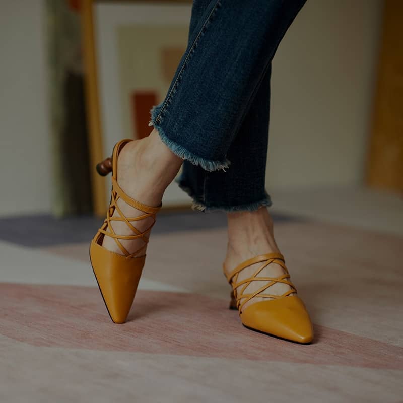FEDONAS Fashion Lace Up Genuine Leather Women Mules 2020 Spring Summer Pointed Toe High Heels Sandals Vintage Party Shoes Woman