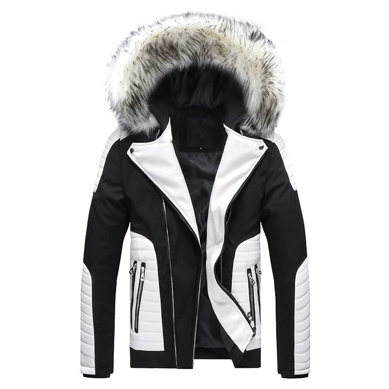 Winter Men's Cotton Coat New Fur Collar Detachable Hooded Pu Jacket Europe Large Size Thick Cotton Clothing Doudoune Homme