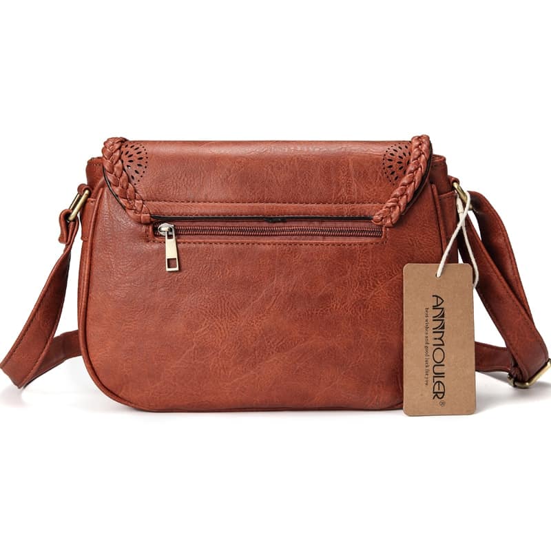 Annmouler Brand Vintage Pu Leather Crossbody Bag Hollow Out Ladies Satchel Bag Brown Retro Handbag