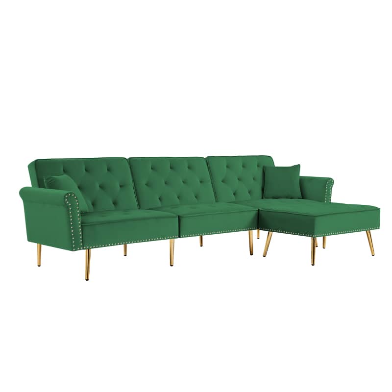 Modern L-Shaped Couch with Movable Ottoman, Velvet Upholstered Reversible Sectional Sofa Bed  for Living Room Furniture Sofa