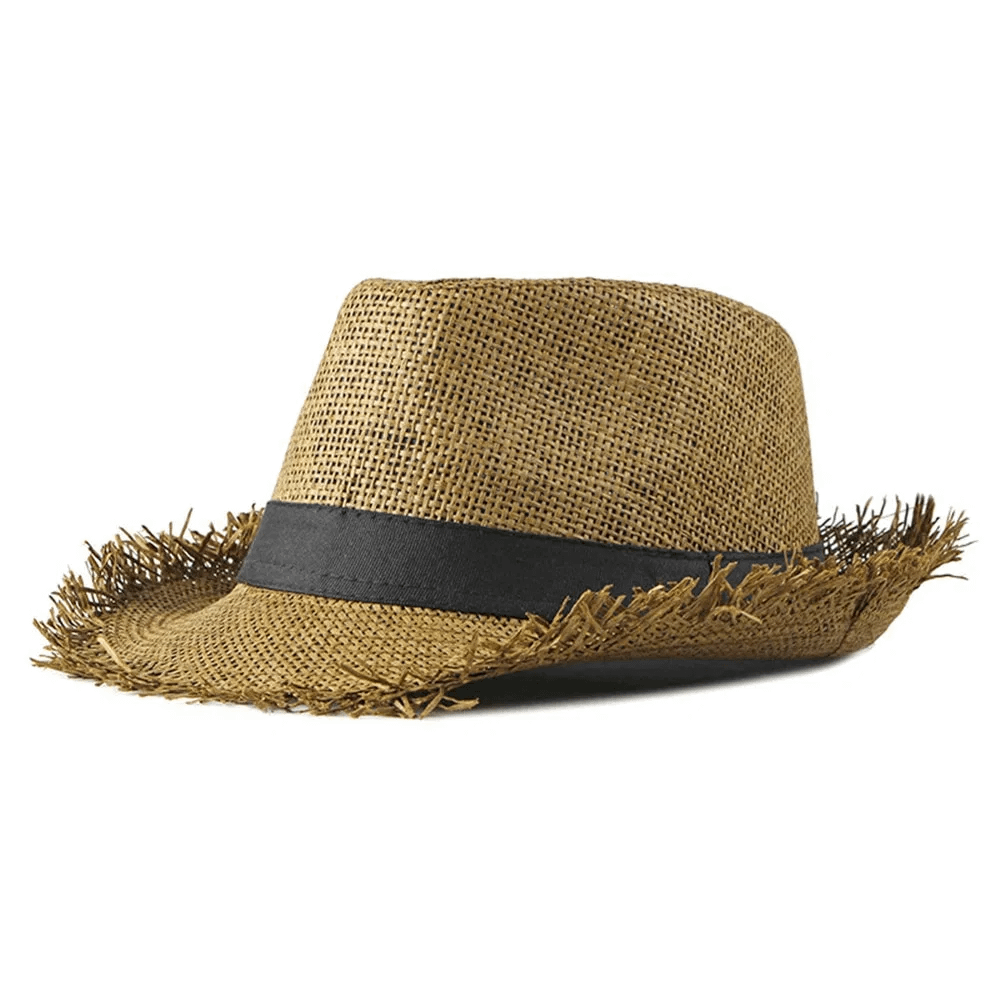 HOAREE Beach Hat Men Summer Panama Cap Casual Trilby Fedora Hat Male Straw Hat UV Protection Wide Brim Sombrero